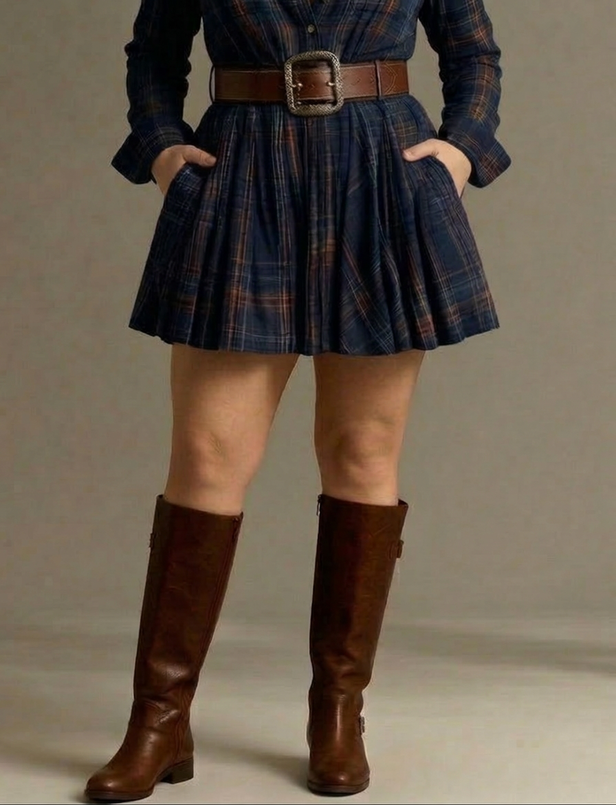 Women's Long Sleeve Plaid Mini Shirt Dress | Charlotte