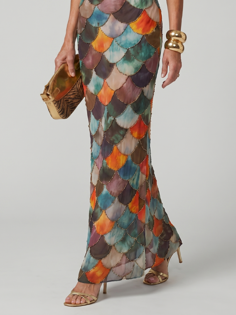 Women's Multicolor Scale Print Halter Maxi Dress | Nicole