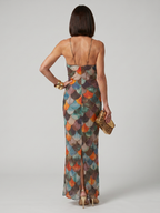 Women's Multicolor Scale Print Halter Maxi Dress | Nicole