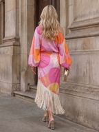 Women's Off-Shoulder Abstract Print Fringe Hem Midi Dress | Scarlett