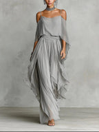Women's Off-Shoulder Chiffon Wide-Leg Two-Piece Set | Victoria