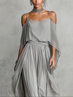 Women's Off-Shoulder Chiffon Wide-Leg Two-Piece Set | Victoria