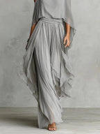 Women's Off-Shoulder Chiffon Wide-Leg Two-Piece Set | Victoria