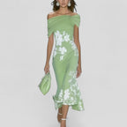 Women's Off-Shoulder Floral Midi Dress with Flared Hem | Zoe