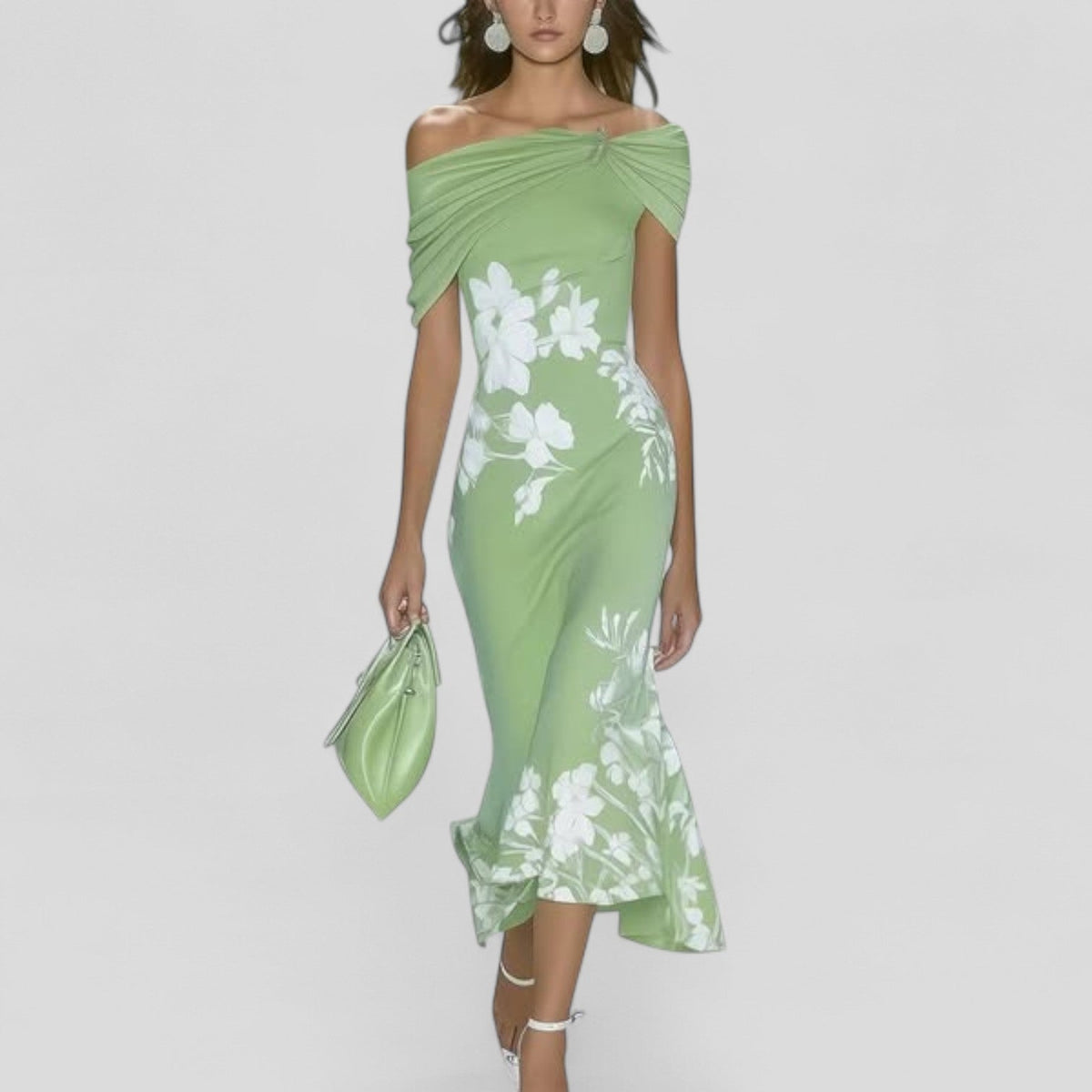 Women's Off-Shoulder Floral Midi Dress with Flared Hem | Zoe