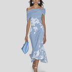 Women's Off-Shoulder Floral Midi Dress with Flared Hem | Zoe
