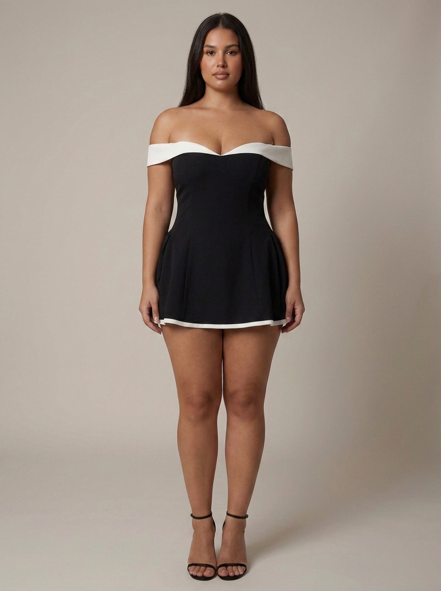 Women's Off-Shoulder Mini Dress with Contrast Trim | June