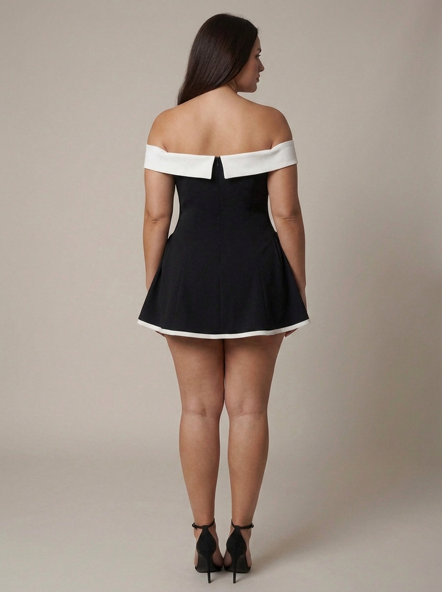 Women's Off-Shoulder Mini Dress with Contrast Trim | June