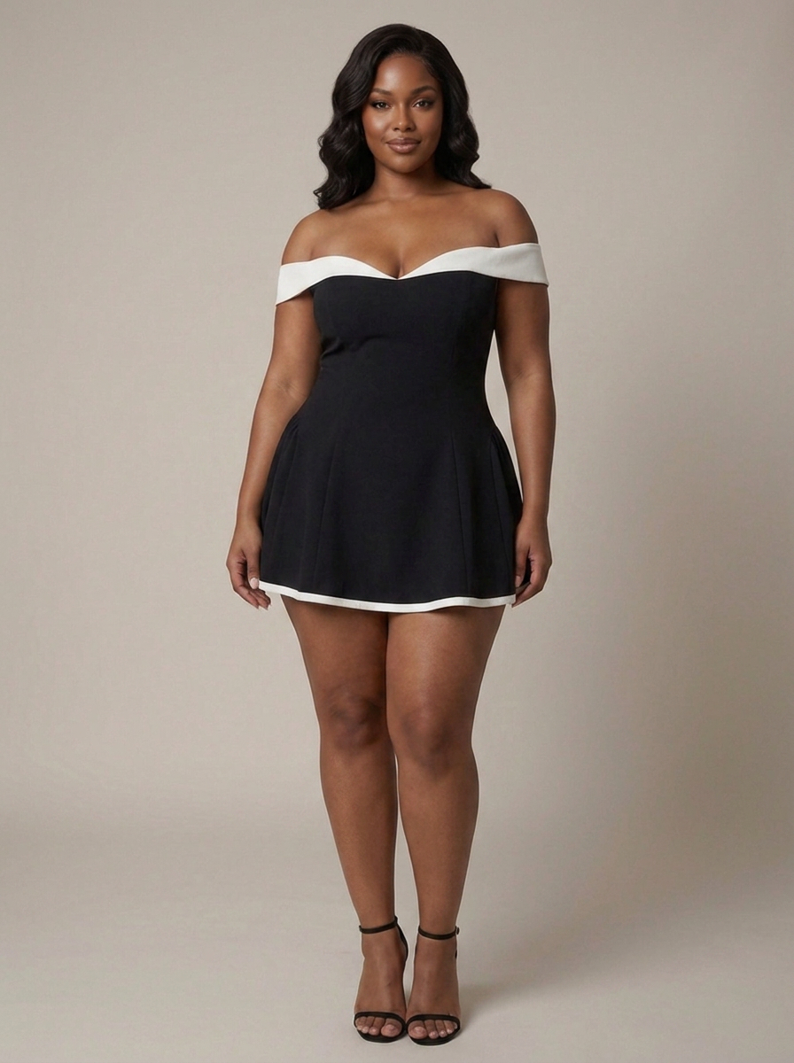 Women's Off-Shoulder Mini Dress with Contrast Trim | June