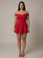Women's Off-Shoulder Mini Dress with Contrast Trim | June