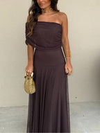 Women's Off-Shoulder Ruched Mesh Maxi Dress | Brianna