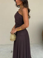 Women's Off-Shoulder Ruched Mesh Maxi Dress | Brianna