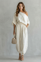 Women's Off-Shoulder Top & Tapered Trouser Co-ord Set | Victoria