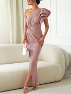 Women's One-Shoulder Ruffle Slit Evening Dress | Alice