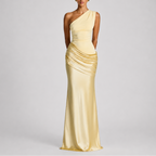 Women's One Shoulder Satin Maxi Dress with Draped Waist | Audrey