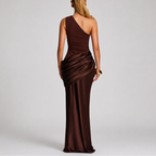 Women's One Shoulder Satin Maxi Dress with Draped Waist | Audrey