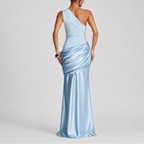 Women's One Shoulder Satin Maxi Dress with Draped Waist | Audrey