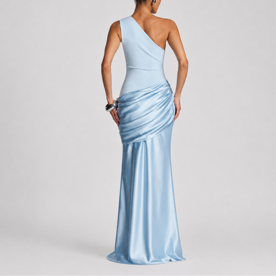 Women's One Shoulder Satin Maxi Dress with Draped Waist | Audrey