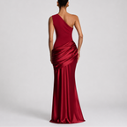 Women's One Shoulder Satin Maxi Dress with Draped Waist | Audrey