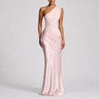 Women's One Shoulder Satin Maxi Dress with Draped Waist | Audrey