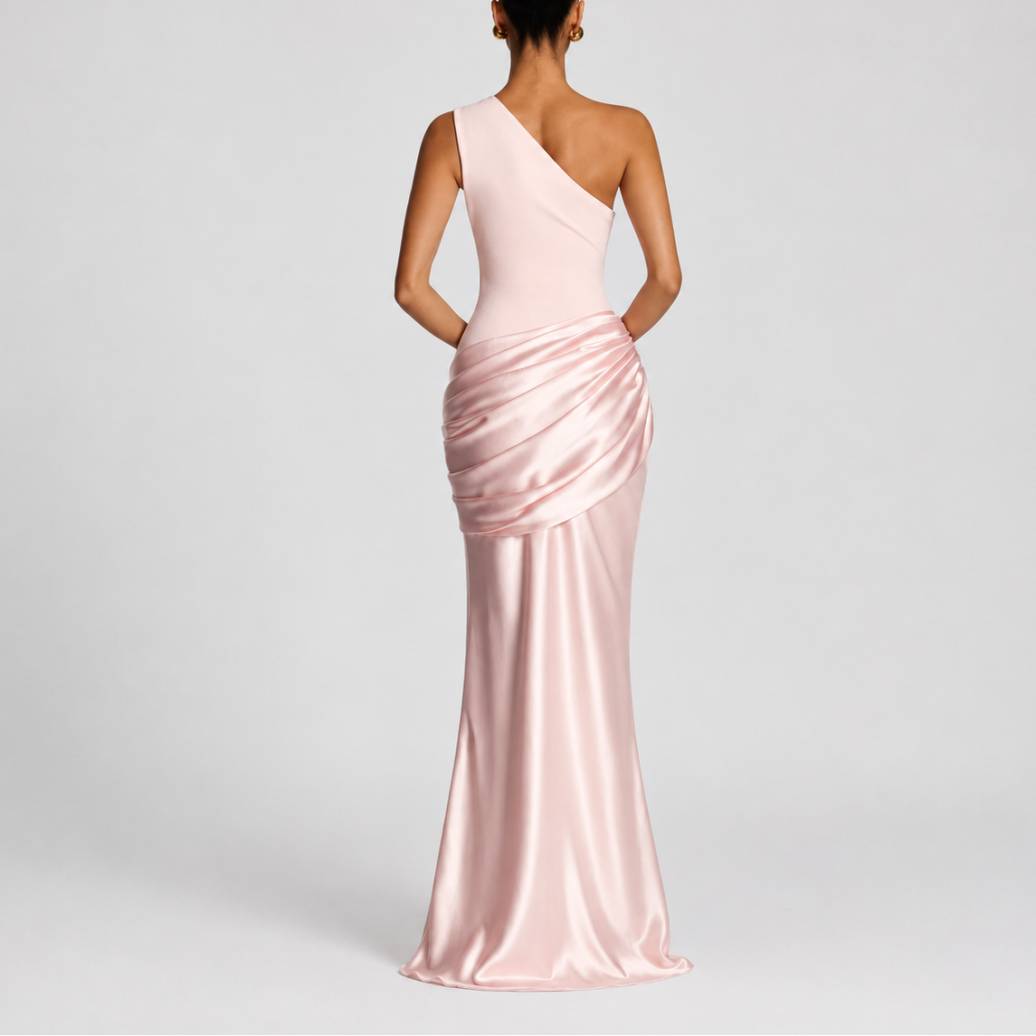 Women's One Shoulder Satin Maxi Dress with Draped Waist | Audrey