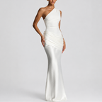 Women's One Shoulder Satin Maxi Dress with Draped Waist | Audrey