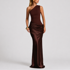 Women's One Shoulder Satin Maxi Dress with Draped Waist | Audrey