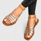Women's Open Toe Strappy Flat Sandals with Slingback Strap | Brooklyn