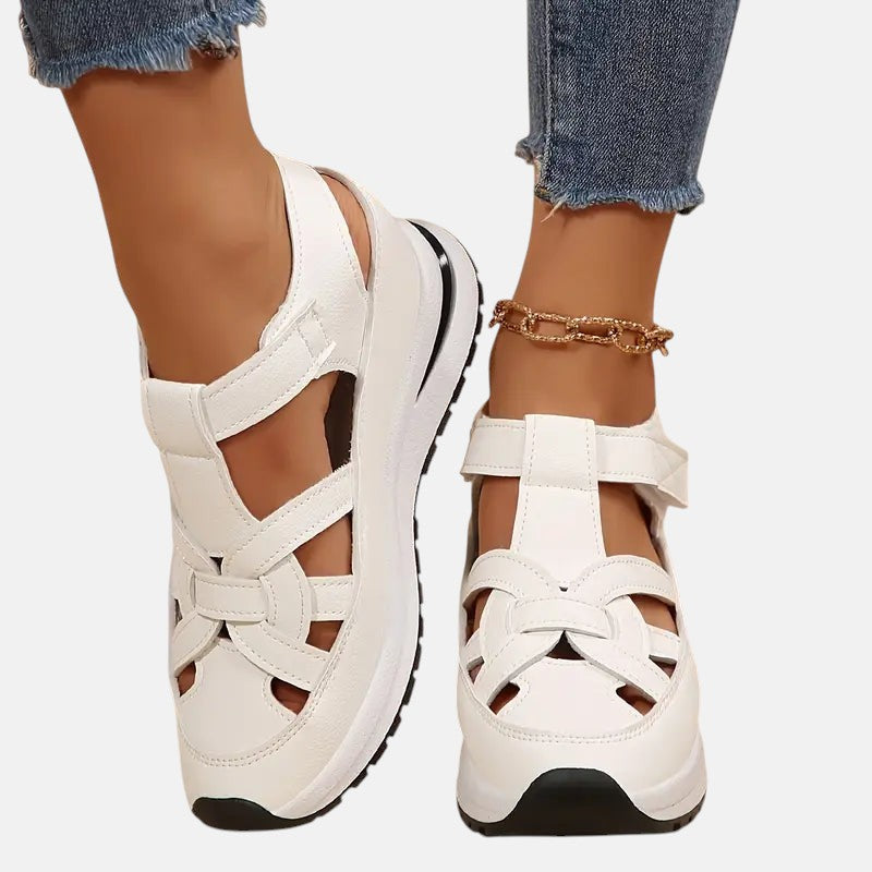 Women's Orthopedic Cutout Platform Sandals with Velcro Strap | Elena