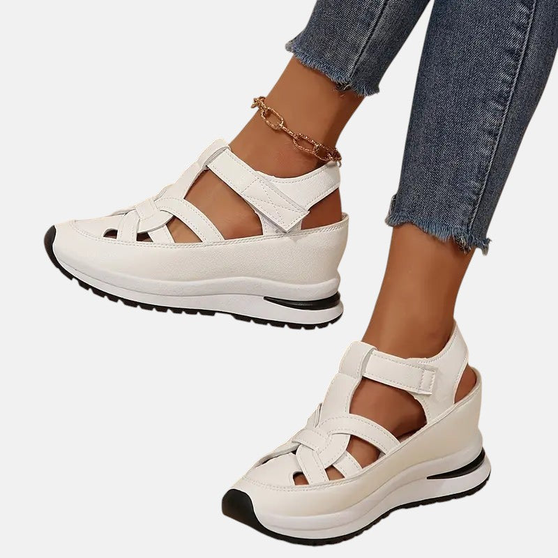 Women's Orthopedic Cutout Platform Sandals with Velcro Strap | Elena