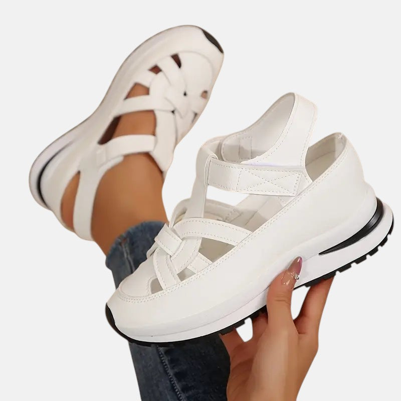 Women's Orthopedic Cutout Platform Sandals with Velcro Strap | Elena