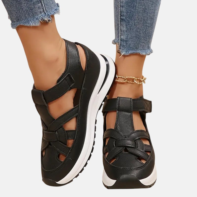 Women's Orthopedic Cutout Platform Sandals with Velcro Strap | Elena