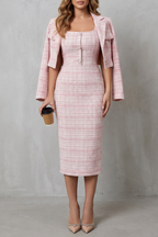 Women's Plaid Two-Piece Midi Dress & Cropped Blazer Set | Eleanor