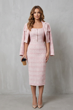 Women's Plaid Two-Piece Midi Dress & Cropped Blazer Set | Eleanor
