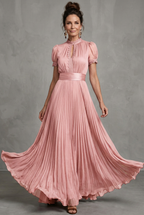 Women's Pleated Maxi Dress with Lace-Trim Keyhole Neckline | Juniper