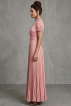 Women's Pleated Maxi Dress with Lace-Trim Keyhole Neckline | Juniper