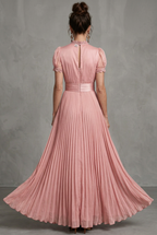 Women's Pleated Maxi Dress with Lace-Trim Keyhole Neckline | Juniper