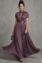 Women's Pleated Maxi Dress with Lace-Trim Keyhole Neckline | Juniper
