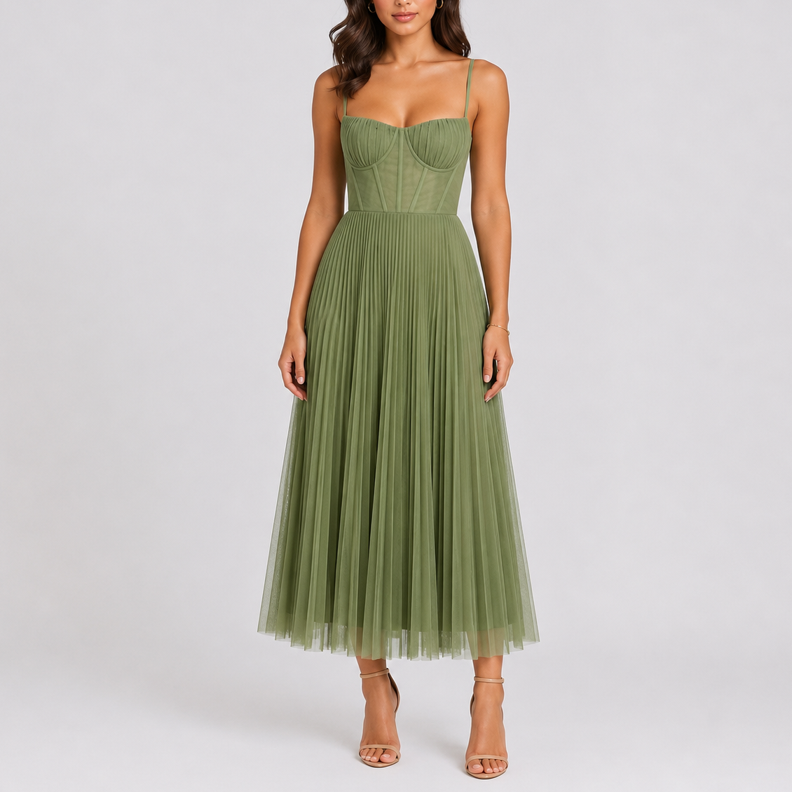 Women's Pleated Tulle Bustier Maxi Dress | Kirsten