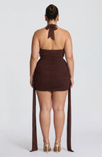 Women's Plunge Halter Mini Dress with Embellished Cowl | Juniper