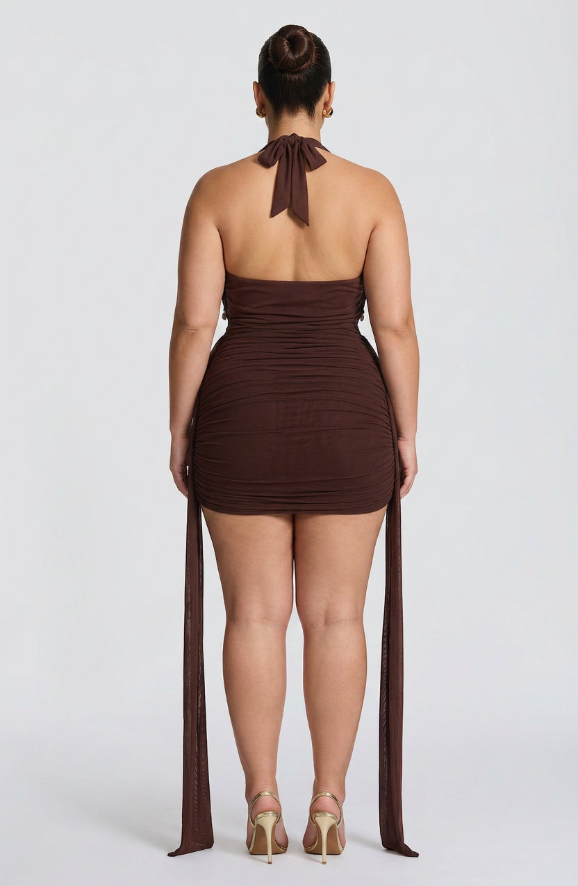 Women's Plunge Halter Mini Dress with Embellished Cowl | Juniper