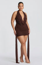 Women's Plunge Halter Mini Dress with Embellished Cowl | Juniper