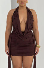 Women's Plunge Halter Mini Dress with Embellished Cowl | Juniper