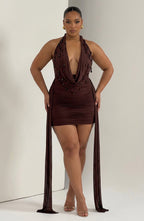 Women's Plunge Halter Mini Dress with Embellished Cowl | Juniper