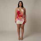 Women's Plus Size Floral Cowl Neck Halter Mini Dress | Imogen