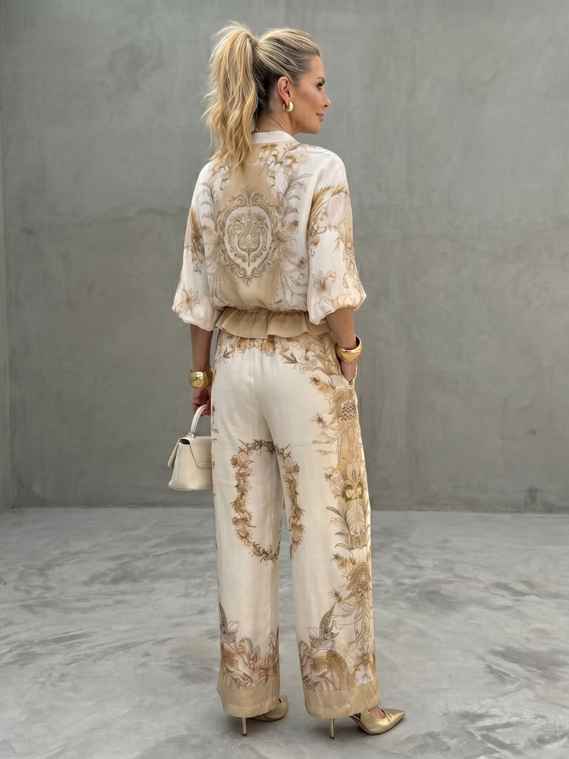 Women's Printed Two-Piece Set - Zip-Front Blouson Top & Trousers | Tilly