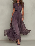 Women's Purple Ombre Chiffon Maxi Dress with Lace High Neck | Sarah