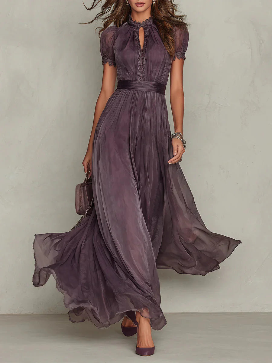 Women's Purple Ombre Chiffon Maxi Dress with Lace High Neck | Sarah