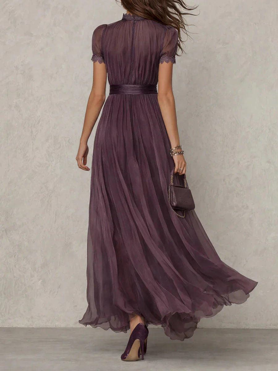 Women's Purple Ombre Chiffon Maxi Dress with Lace High Neck | Sarah