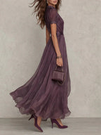 Women's Purple Ombre Chiffon Maxi Dress with Lace High Neck | Sarah